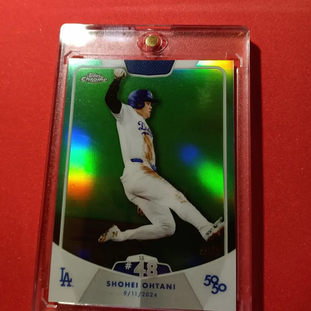Shohei Ohtani Topps 50/50 Set SB #48 card #95 Green Chrome Refractor SSP 05/75 - Picture 3 of 8